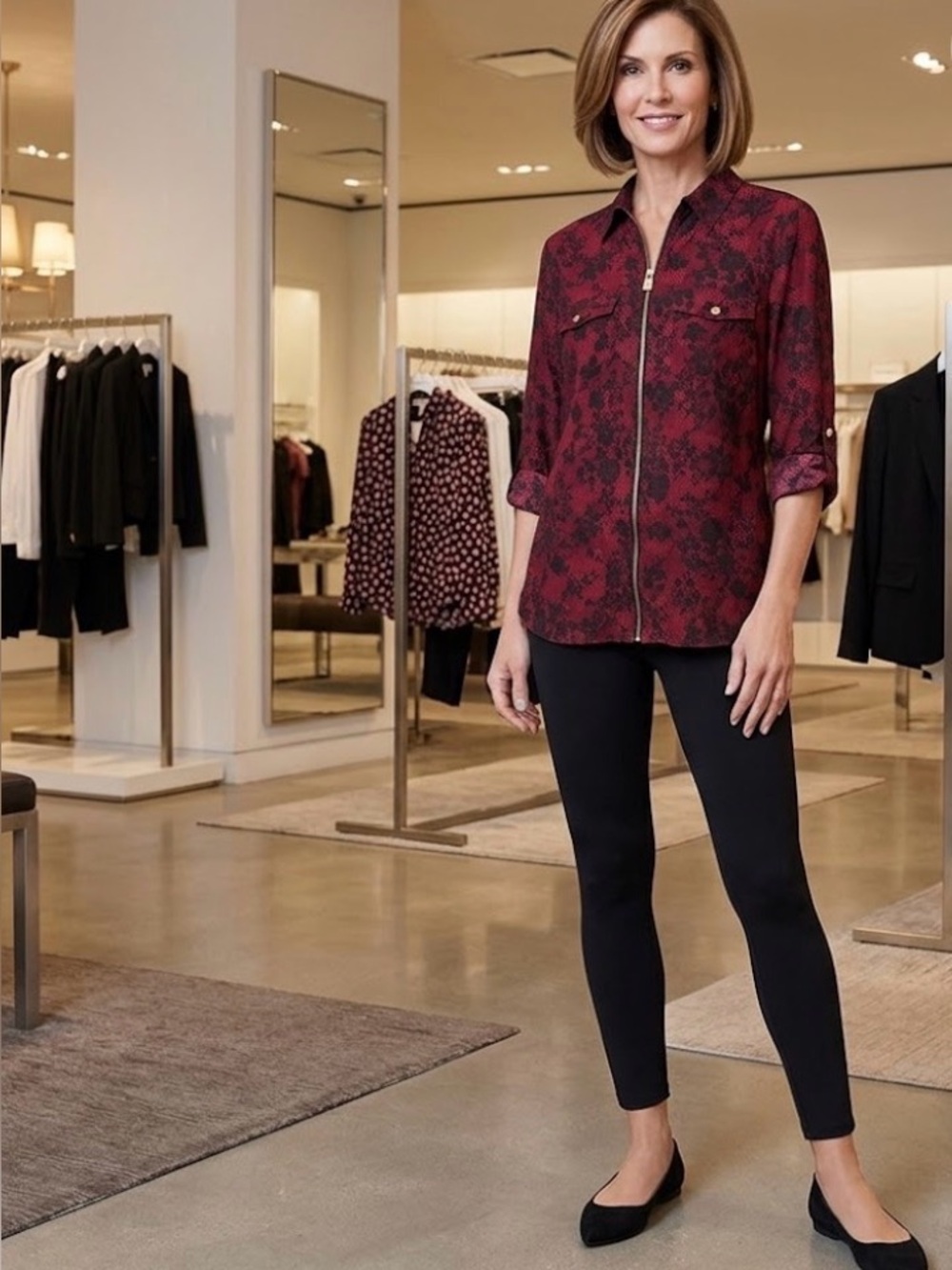 Michael Kors Red and Black Patterned Blouse